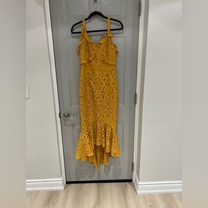 Mustard Yellow Lace High-Low Dress